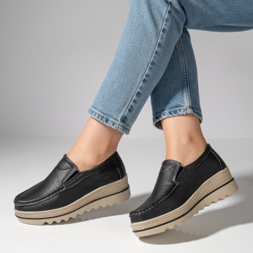 Pantofi casual dama cu platforma negri din Piele naturala MOD10093, 3, modlet.ro
