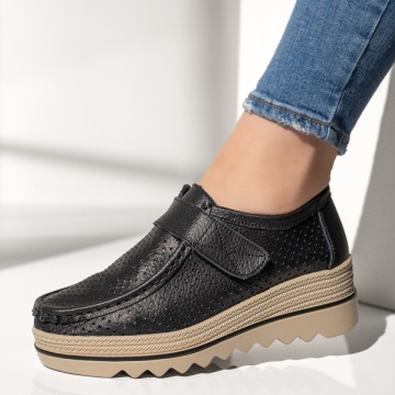 Pantofi casual dama cu platforma negri din Piele naturala MOD12137, 2, modlet.ro