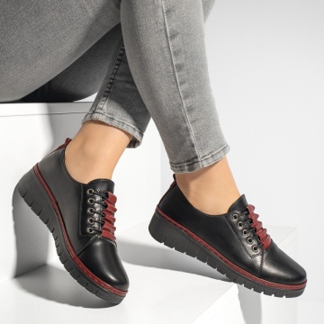 Pantofi casual dama cu platforma negru cu visiniu MOD033818, 4, modlet.ro