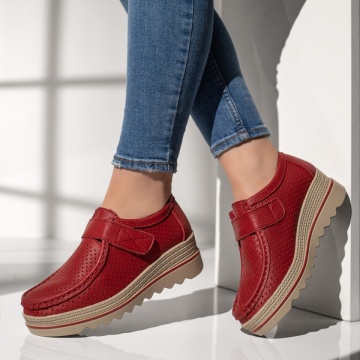 Pantofi casual dama cu platforma rosii din Piele naturala MOD12137, 2, modlet.ro