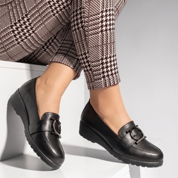 Pantofi casual dama cu platforma si accesoriu decorativ gri inchis ANA73, 3, modlet.ro