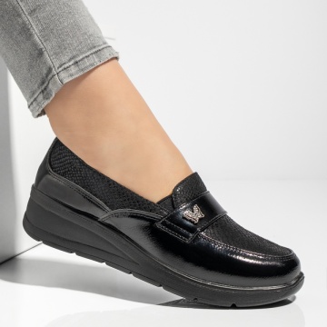 Pantofi casual dama cu platforma si accesoriu metalic negri MOD13154, 4, modlet.ro