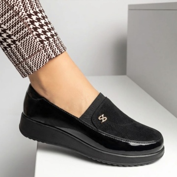 Pantofi casual dama cu platforma si aspect lucios negru suede MARA24, 2, modlet.ro