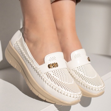 Pantofi casual dama cu platforma si perforatii albi MOD13086, 3, modlet.ro