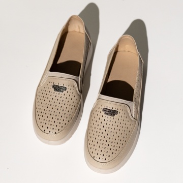 Pantofi casual dama cu platforma si perforatii bej MOD14242, 3, modlet.ro