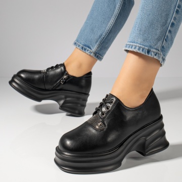 Pantofi casual dama cu platforma si strasuri negri MOD12095, 2, modlet.ro