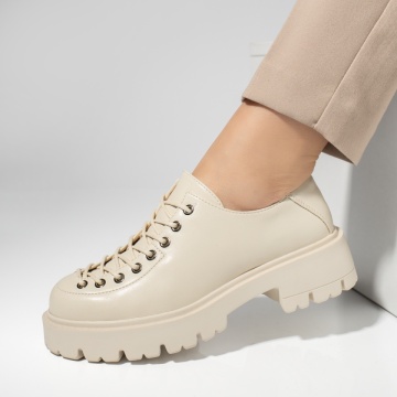 Pantofi dama, Pantofi casual dama cu siret bej MOD14195, modlet.ro