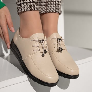 Pantofi casual dama cu siret elastic bej ZEF11936, 2, zeforia.ro