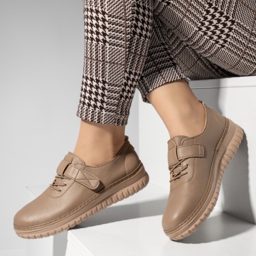 Pantofi casual dama cu siret elastic khaki MOD14222