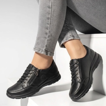 Pantofi dama, Pantofi casual dama cu siret elastic negri din Piele naturala DORA43, modlet.ro