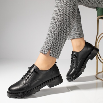 Pantofi casual dama cu siret elastic negri din Piele naturala MOD11987, 2, modlet.ro