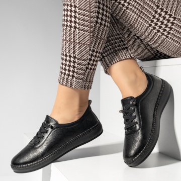 Pantofi casual dama cu siret elastic negri EVA97