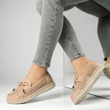 Pantofi casual dama cu siret elastic si perforatii roz MOD13168, 4, modlet.ro