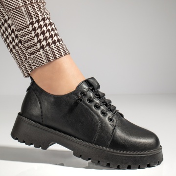 Pantofi casual dama cu siret elastic si talpa groasa negri MOD12990, 4, modlet.ro