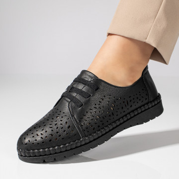 Pantofi casual dama cu siret elastic si talpa joasa negri MOD11476, 4, modlet.ro