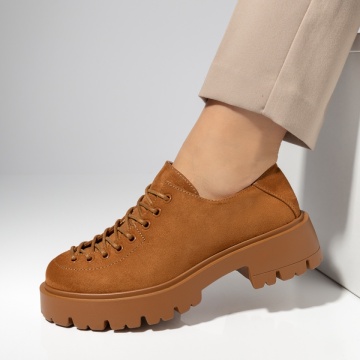 Pantofi casual dama cu siret maro suede ANA71