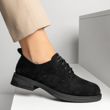 Pantofi casual dama cu siret negru suede IRIS15