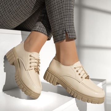 Pantofi casual dama cu siret si talpa groasa bej MOD13106, 3, modlet.ro