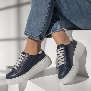 Pantofi casual dama cu talpa groasa albastri din Piele naturala MOD10110, 1, modlet.ro