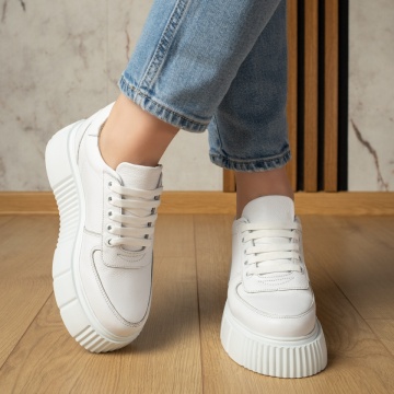 Pantofi casual dama cu talpa groasa albi din Piele Naturala MOD13253, 2, modlet.ro