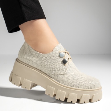 Pantofi casual dama cu talpa groasa bej din Piele naturala MOD09918, 4, modlet.ro