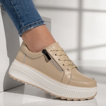 Pantofi casual dama cu talpa groasa bej din Piele naturala ZEF13031, 4, zeforia.ro