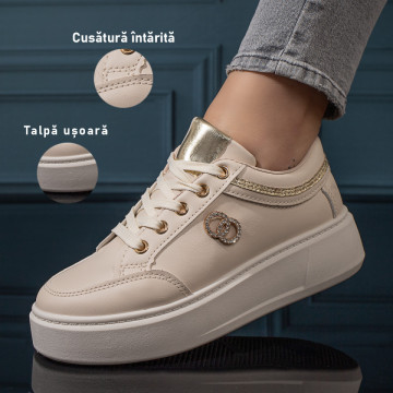 Pantofi casual dama cu talpa groasa bej MOD11121, 3, modlet.ro