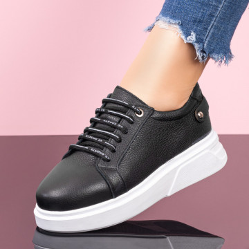 Pantofi casual dama cu talpa groasa din Piele naturala negri MOD08326, 4, modlet.ro
