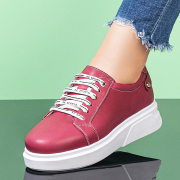 Pantofi casual dama cu talpa groasa din Piele naturala roz MOD08326, 3, modlet.ro