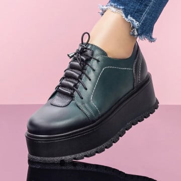 Pantofi casual dama cu talpa groasa din Piele naturala verzi ZEF07972, 3, zeforia.ro