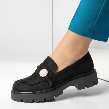 Balerini si Mocasini Dama, Pantofi casual dama cu talpa groasa, fara siret negru suede ANA79, modlet.ro
