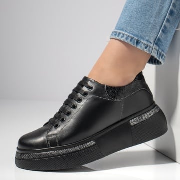 Pantofi casual dama cu talpa groasa negri din Piele naturala ZEF08254, 2, zeforia.ro