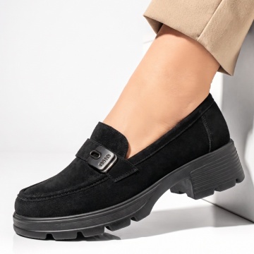 Pantofi casual dama cu talpa groasa negru suede DORA88