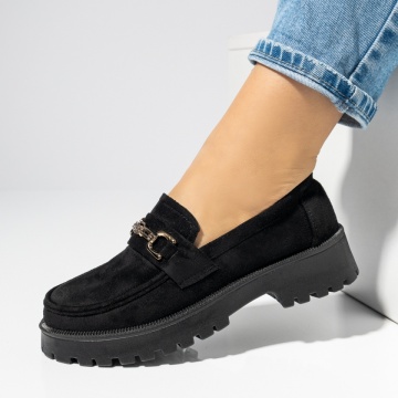 Pantofi casual dama cu talpa groasa negru suede LILI16