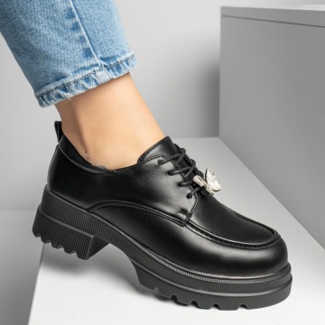 Pantofi casual dama cu talpa groasa si accesoriu metalic negri MOD13248, 3, modlet.ro
