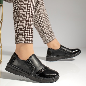 Pantofi casual dama cu talpa groasa si fermoar negri MOD12983, 4, modlet.ro