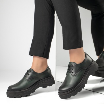 Pantofi casual dama cu talpa groasa verzi din Piele naturala MOD10555, 2, modlet.ro