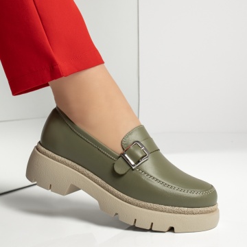 Pantofi casual dama cu talpa groasa verzi din Piele naturala MOD13416, 3, modlet.ro
