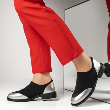 Pantofi casual dama cu talpa joasa negru cu argintiu MOD13380, 2, modlet.ro