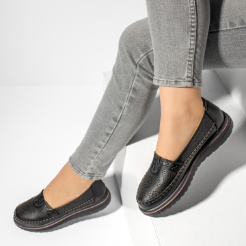 Pantofi casual dama cu talpa joasa si perforatii negri MOD13167, 2, modlet.ro