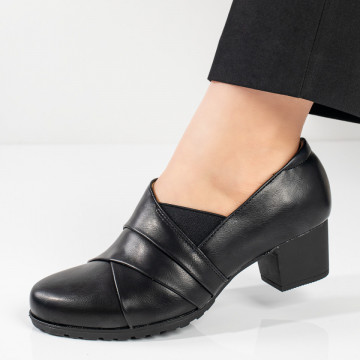 Pantofi casual dama cu toc gros si elasatic negri MOD11100, 1, modlet.ro