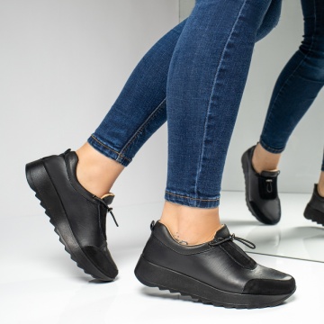 Pantofi casual dama negri suede din Piele naturala MOD03626, 3, modlet.ro