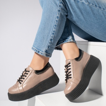 Pantofi casual dama nude cu talpa groasa din Piele naturala MOD12740, 2, modlet.ro