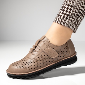 Pantofi casual dama perforati cu scai khaki MOD13225, 2, modlet.ro