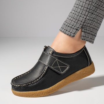 Pantofi casual negri dama cu talpa joasa din Piele naturala MOD06086, 4, modlet.ro