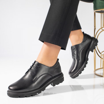 Pantofi casual negri dama din Piele naturala cu siret MOD11524, 2, modlet.ro