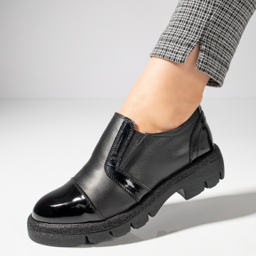 Pantofi casual negri din Piele naturala cu elastic MOD11887, 3, modlet.ro