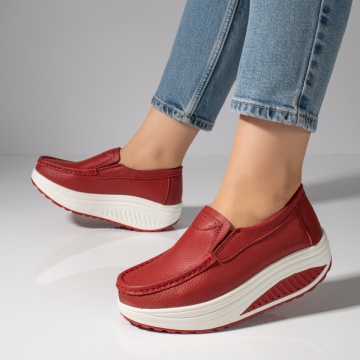 Pantofi casual rosii dama cu talpa groasa din Piele naturala MOD03867, 1, modlet.ro