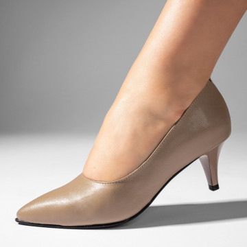 Pantofi cu toc dama khaki din Piele naturala MOD11004, 1, modlet.ro