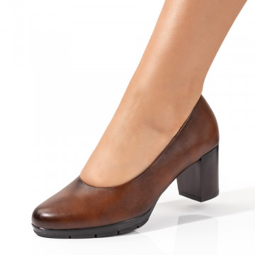 Pantofi cu toc dama maro MOD09798, 2, modlet.ro